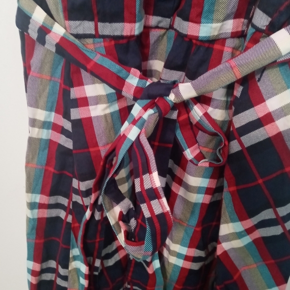 Torrid 2 Sleeveless Pullover Navy blue Red Plaid collared Shirt Dress w Belt - Picture 7 of 7